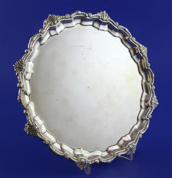 1930s silver salver, 18 oz.(-)